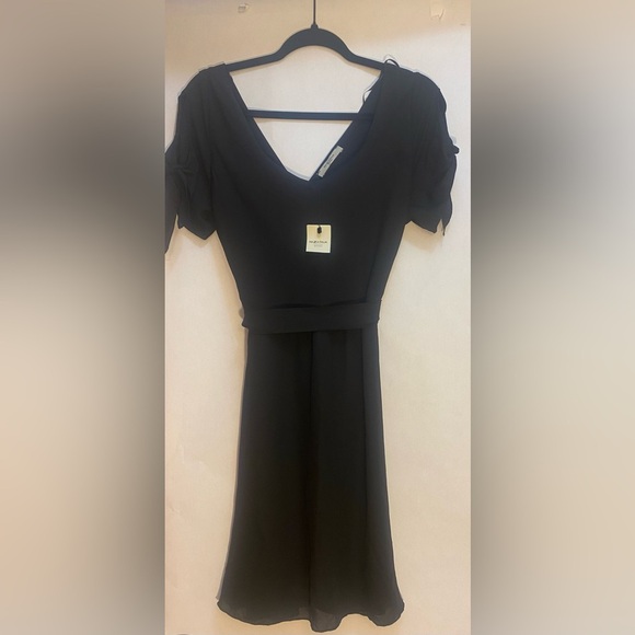 Piazza Italia Sheer Lined Black Silky Knee Long Dress Women’s Size Large - Picture 1 of 10